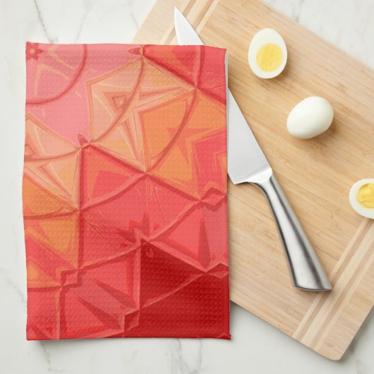 Mozaïek Mandala Bloem Rood en Sinaasappel Theedoek (Quarter Fold)