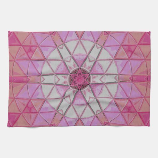 Mozaïek Mandala Bloem Roze en Wit Theedoek (Horizontaal)