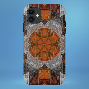 Mozaïek Mandala Bloem Sinaasappel Wit en Zwart iPhone 11 Hoesje