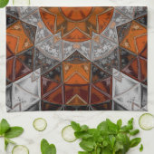 Mozaïek Mandala Bloem Sinaasappel Wit en Zwart Theedoek (Gevouwen)