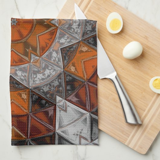 Mozaïek Mandala Bloem Sinaasappel Wit en Zwart Theedoek (Quarter Fold)