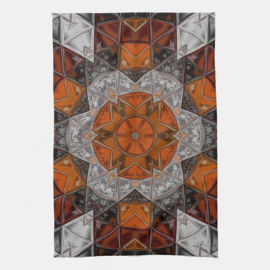 Mozaïek Mandala Bloem Sinaasappel Wit en Zwart Theedoek (Verticaal)