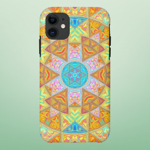 Mozaïek Mandala geel roze en blauw iPhone 11 Hoesje