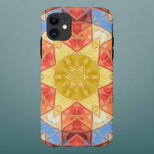 Mozaïek Mandala Sinaasappel blauw en geel iPhone 11 Hoesje