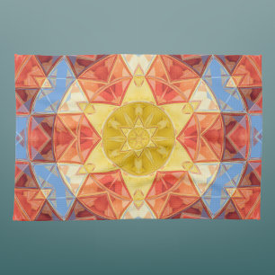 Mozaïek Mandala Sinaasappel blauw en geel Theedoek
