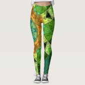 Mozaïek Mandala Sinaasappel en Groen Leggings (Voorkant)