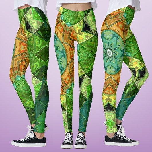 Mozaïek Mandala Sinaasappel en Groen Leggings