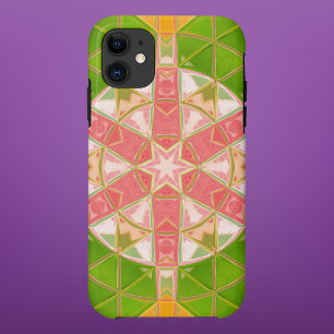 Mozaïek Mandala Sinaasappel groen en roze iPhone 11 Hoesje