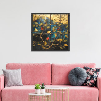 Mozaïek muurkunst met bladeren patroon canvas afdruk