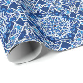Mozaïek Patroon in Indigo en Kobalt Blauw Cadeaupapier (Rol Hoek)