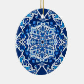 Mozaïek Patroon in Indigo en Kobalt Blauw Keramisch Ornament (Rechts)