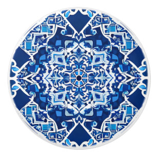 Mozaïek Patroon in Indigo en Kobalt Blauw Keramische Knop