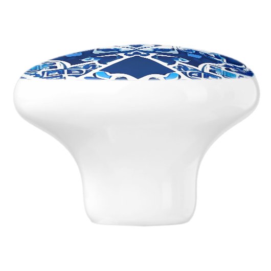 Mozaïek Patroon in Indigo en Kobalt Blauw Keramische Knop (Zijkant)