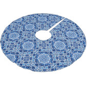 Mozaïek Patroon in Indigo en Kobalt Blauw Kerstboom Rok (Gekanteld)