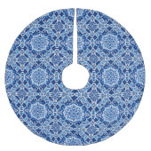 Mozaïek Patroon in Indigo en Kobalt Blauw Kerstboom Rok (Voorkant)