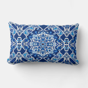 Mozaïek Patroon in Indigo en Kobalt Blauw Kussen