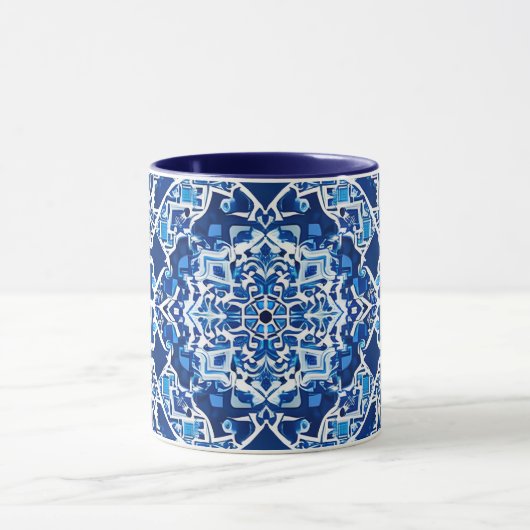 Mozaïek Patroon in Indigo en Kobalt Blauw Mok (Midden)