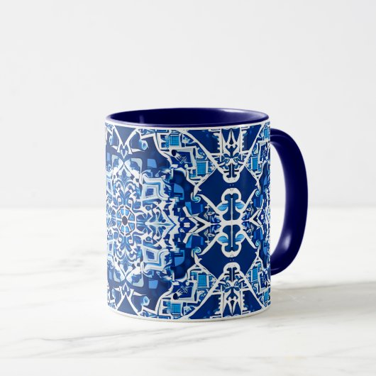 Mozaïek Patroon in Indigo en Kobalt Blauw Mok (Voorkant rechts)
