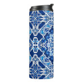 Mozaïek Patroon in Indigo en Kobalt Blauw Thermosbeker (Gedraaid links)