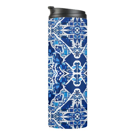 Mozaïek Patroon in Indigo en Kobalt Blauw Thermosbeker (Geroteerd rechts)