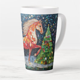 Mozaïek Prancing Paard en Kerstboom Latte Mok