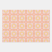Mozaïek Quilt Tegels Patroon in Roze Sinaasappel Inpakpapier Vel (Voorkant)
