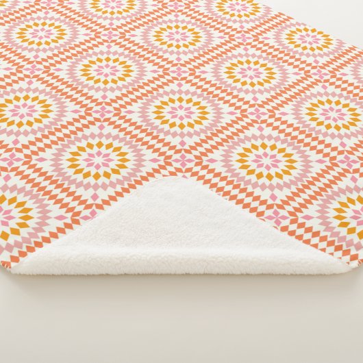 Mozaïek Quilt Tegels Patroon in Roze Sinaasappel Sherpa Deken (3/4)