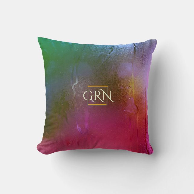 Mozaïek regenboog condens nevel Modern Initialen Kussen (Voorkant)