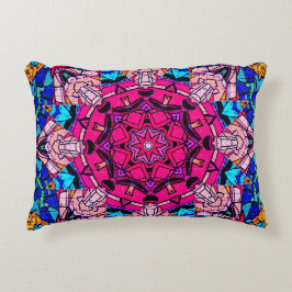 Mozaïek Roze Mandala Bloemen Psychedelische Retro Accent Kussen