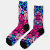 Mozaïek Roze Mandala Bloemen Psychedelische Retro Sokken (Links)