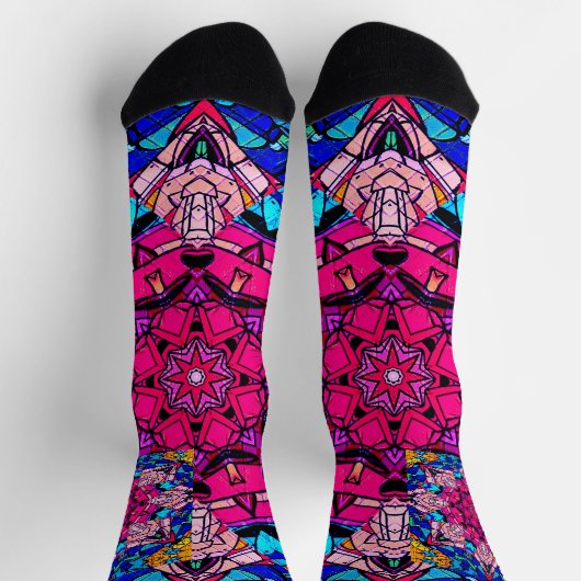 Mozaïek Roze Mandala Bloemen Psychedelische Retro Sokken (Top)