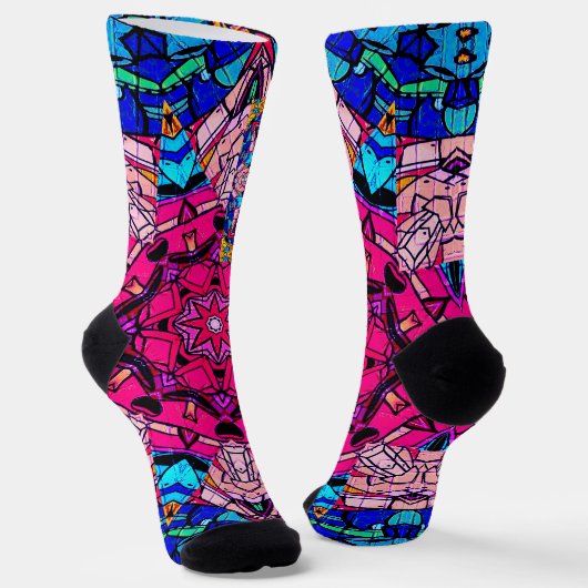 Mozaïek Roze Mandala Bloemen Psychedelische Retro Sokken (Gebogen)