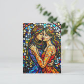 Mozaïek Tegel Style AI Art Romantische Omarm Briefkaart (Staand voorkant)