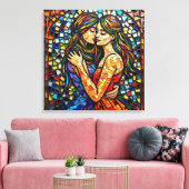 Mozaïek Tegel Style AI Art Romantische Omarm Canvas Afdruk (Insitu (Woonkamer))