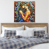 Mozaïek Tegel Style AI Art Romantische Omarm Canvas Afdruk (Insitu (Slaapkamer))