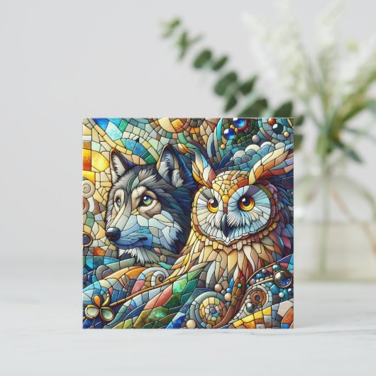 Mozaïek Tegel Wolf en Uil (Staand voorkant)