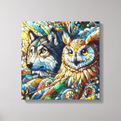Mozaïek Tegel Wolf en Uil Canvas Afdruk (Voorkant)