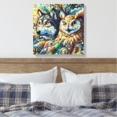 Mozaïek Tegel Wolf en Uil Canvas Afdruk (Insitu (Slaapkamer))
