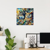 Mozaïek Tegel Wolf en Uil Poster (Thuiskantoor)