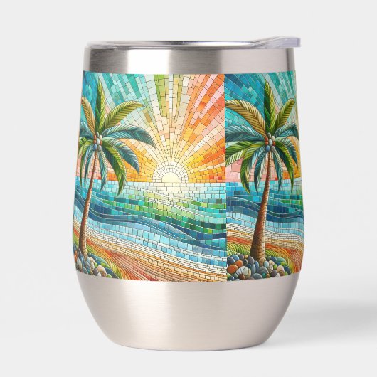 Mozaïek Tropisch strand Sunset Palm Tree (Links)