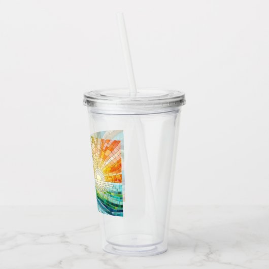 Mozaïek Tropisch strand Sunset Palm Tree Acryl Drinkbeker (Links)