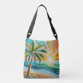 Mozaïek Tropisch strand Sunset Palm Tree Crossbody Tas (Voorkant)