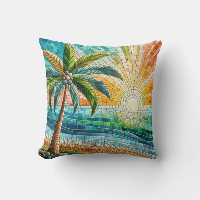 Mozaïek Tropisch strand Sunset Palm Tree Kussen (Voorkant)