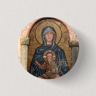 Mozaïek van de Maagd Maria en Jezus Ronde Button 3,2 Cm