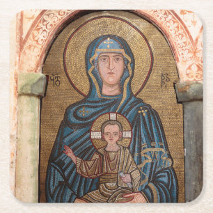 Mozaïek van de Maagd Maria en Jezus Vierkante Kartonnen Onderzetter
