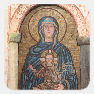 Mozaïek van de Maagd Maria en Jezus Vierkante Sticker