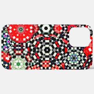 Mozaïek van kaleidoscoop-zeshoek, rood zwart tot r iPhone 12 pro max hoesje