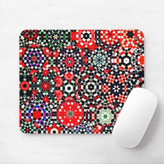 Mozaïek van kaleidoscoop-zeshoek, rood zwart tot r muismat (Met muis)