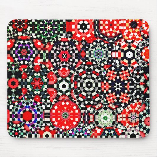 Mozaïek van kaleidoscoop-zeshoek, rood zwart tot r muismat (Voorkant)