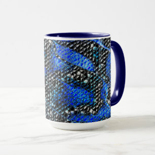 Mozaïek van klein bolvormig, blauw tot grijs en zw mok
